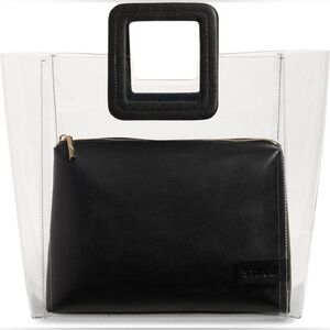 NEW STAUD Transparent Stadium Tote Bag with Black Leather Pouch Insert
